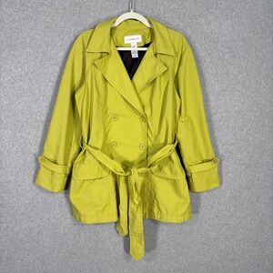 Liz Claiborne Trench Coat Medium Chartreuse Cotton Nylon Belted Pastel Feminine